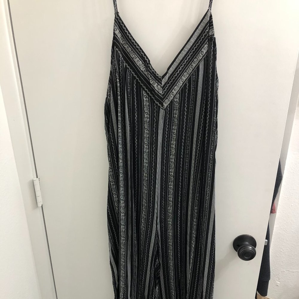 Black and White Lightweight Wide Leg Jumpsuit